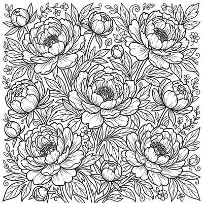Welcome the beauty of spring with this exquisite herbaceous peonies coloring page. This intricate floral design invites you to bring vibrant life to its blooming petals and delicate leaves.