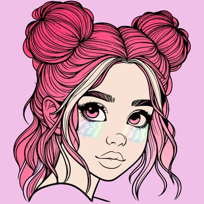 realistic girl with hair buns on her head