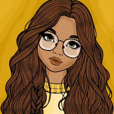 girl with long hair and freckles and glasses realistic