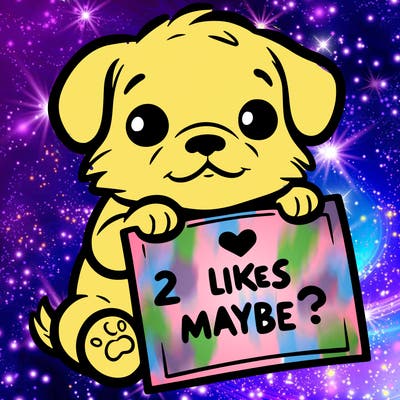 a puppy holding a sign that says 2 likes maybe?