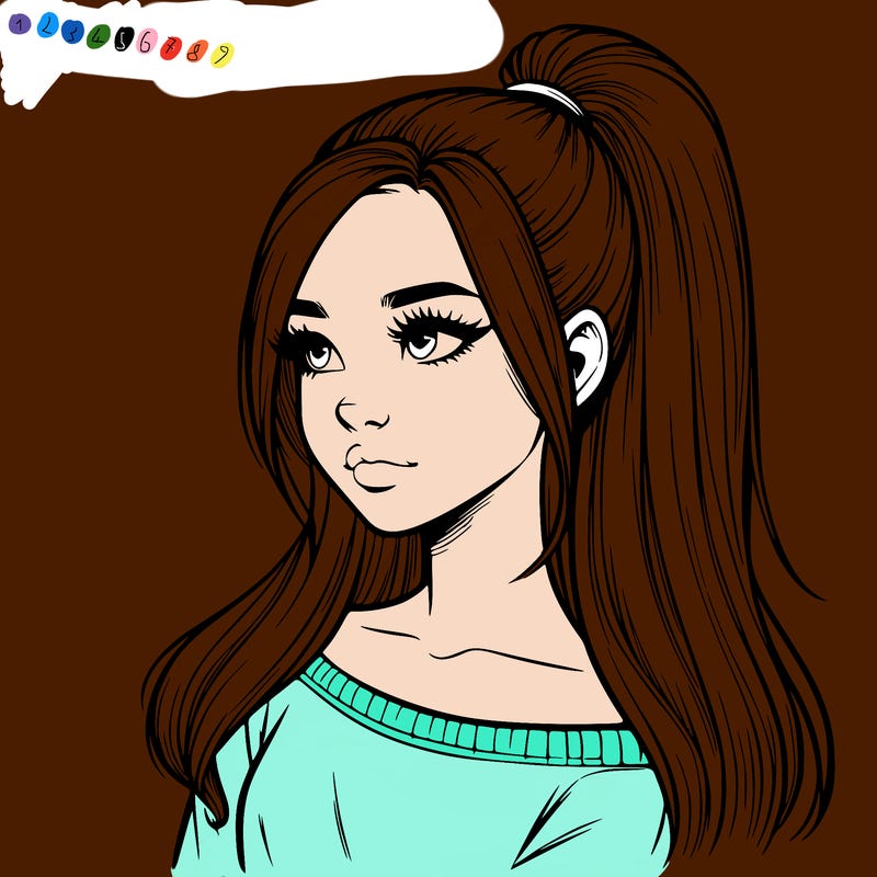 realistic girl with a high ponytail