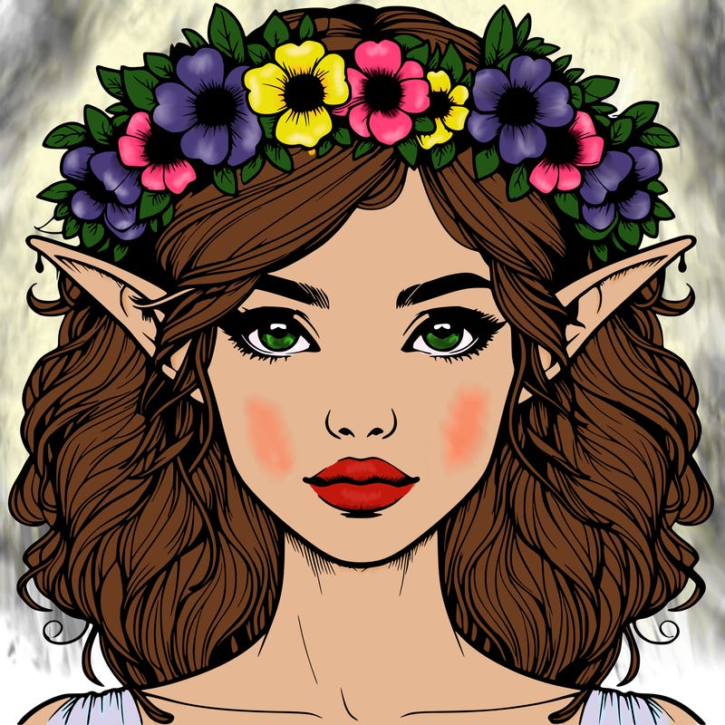 realistic female elf with flower crown