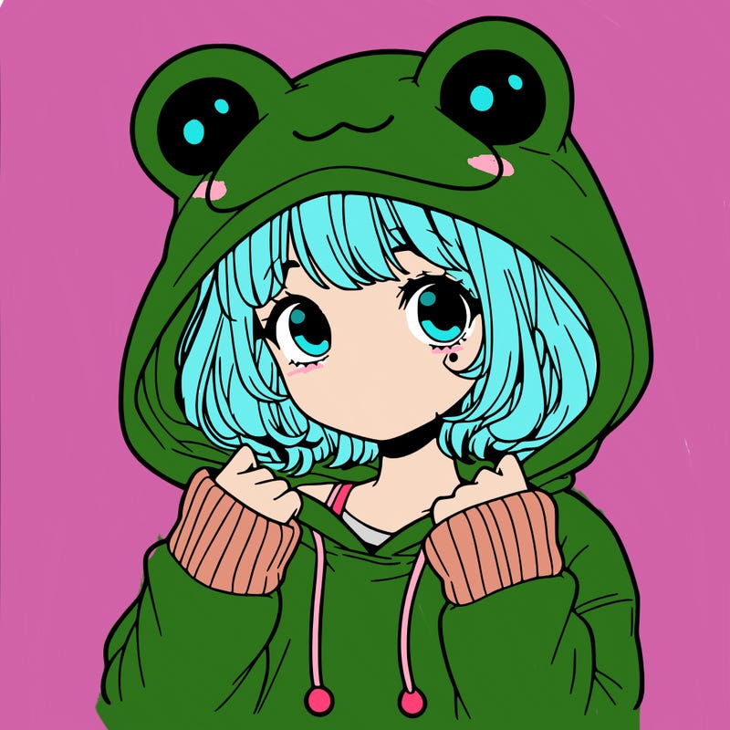 a cute teenage girl wearing a frog hoodie