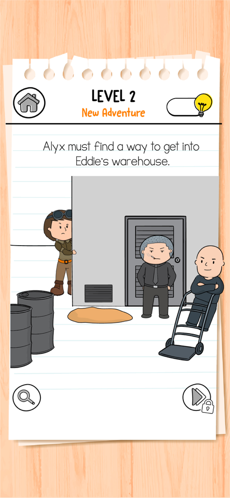 Alyx sneaking behind a wall to enter a guarded warehouse in Brain Test 3 level 2