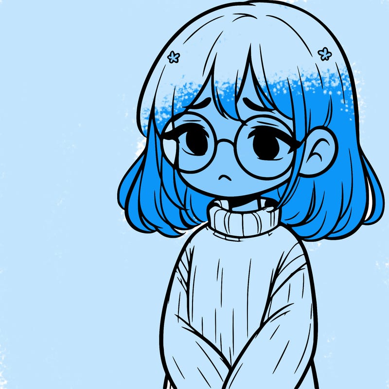 sad girl with glasses in a sweater
