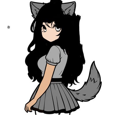 realistic girl with wolf ears and a tail