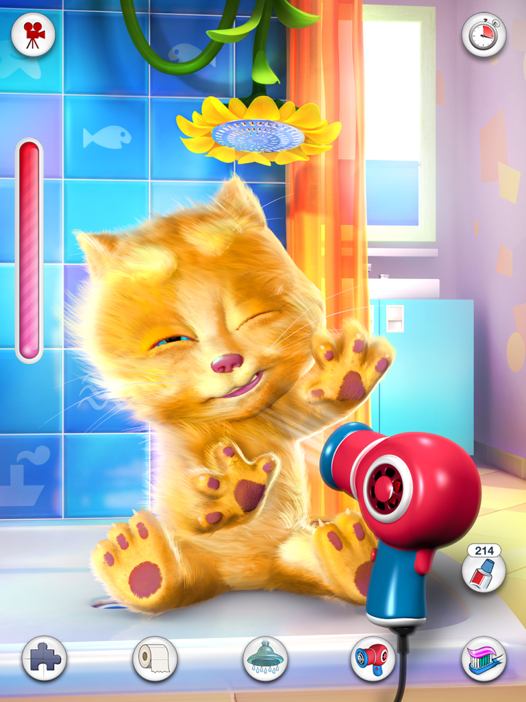 Talking Ginger for iPad - Talking Ginger getting his fur dried with a hair dryer
