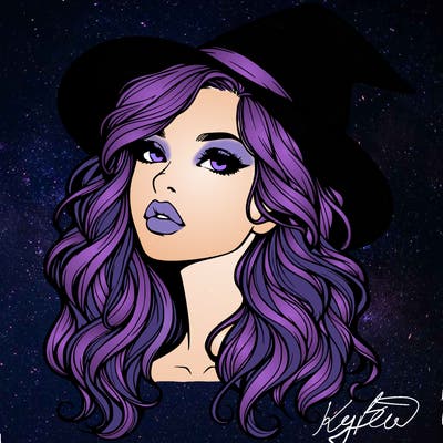 realistic witch girl with wavy hair and lips