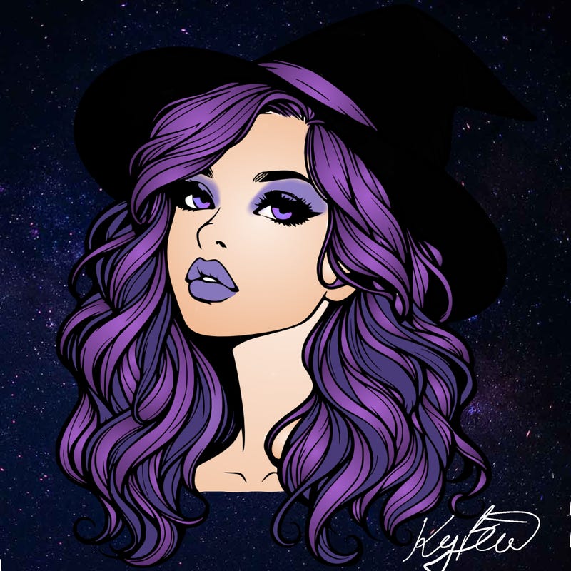 realistic witch girl with wavy hair and lips
