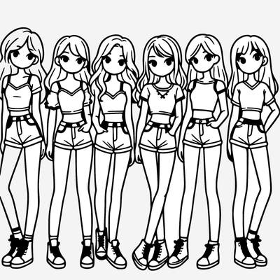 a group of girls wearing crop tops and shorts