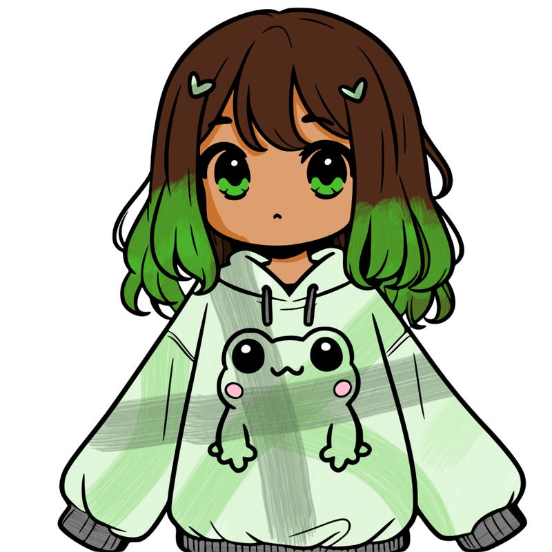 girl wearing frogging sweatshirt