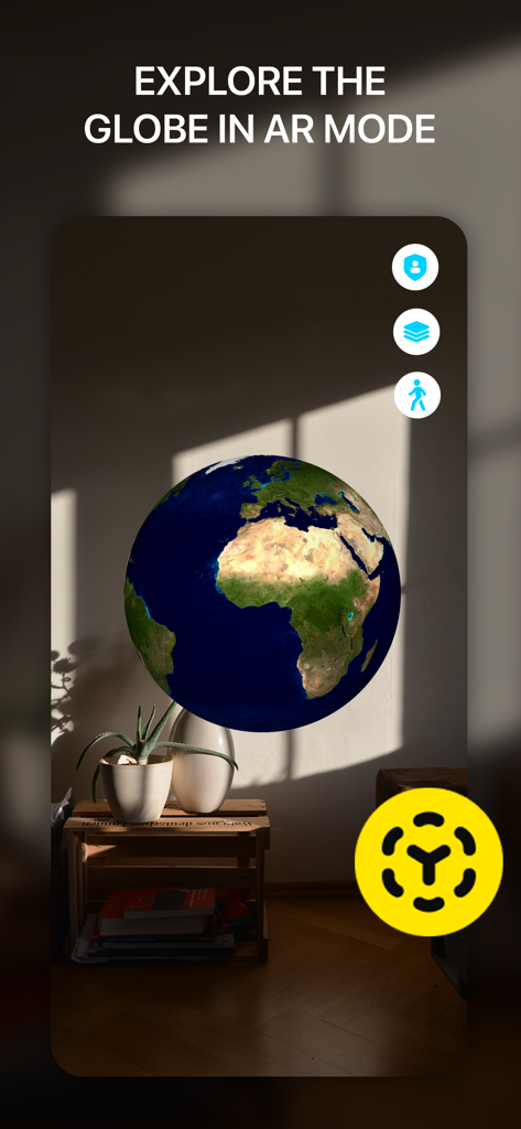A virtual 3D globe shown in augmented reality mode