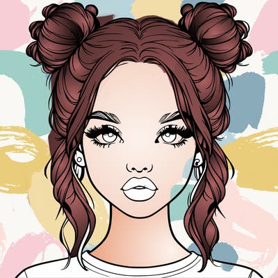realistic girl with two buns in hair and lips