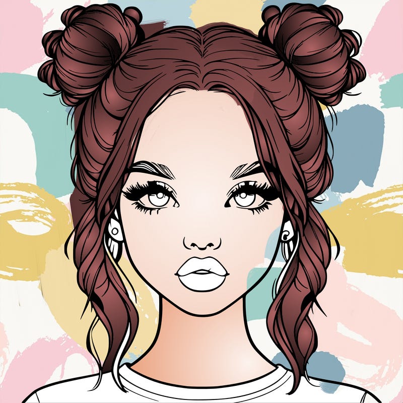 realistic girl with two buns in hair and lips