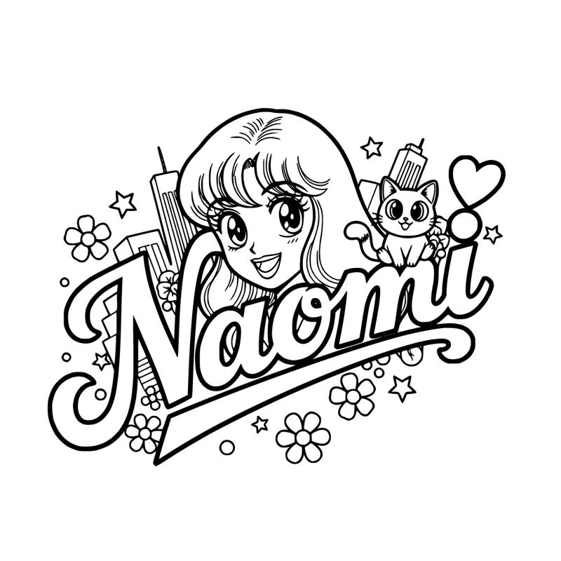 the word naomi, but the naomi should be in cursive and make look cute