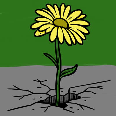 drawing of a daisy coming out of a sidewalk crack