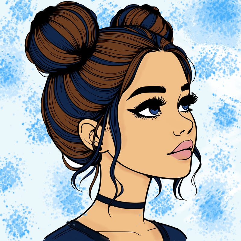 realistic girl with buns on the top of her head