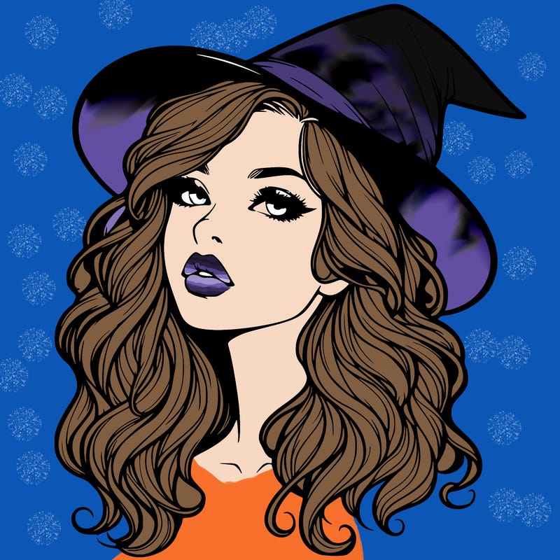 realistic witch girl with wavy hair and lips
