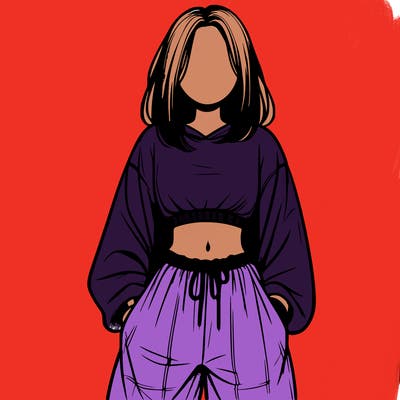 realistic girl faceless with baggy pants and a crop top