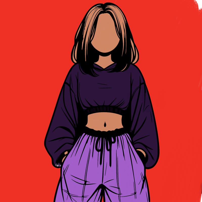 realistic girl faceless with baggy pants and a crop top