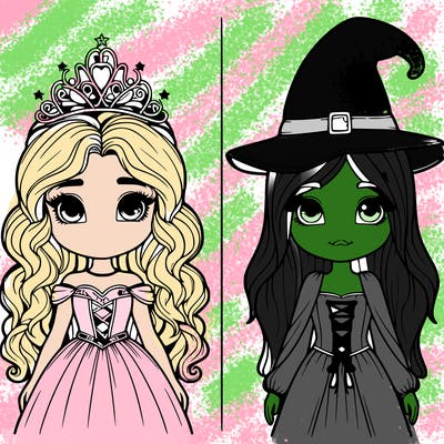 two realistic girls one princess one witch