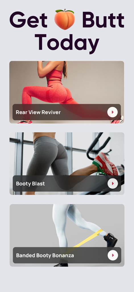 Big Butt & Leg Workout Planner - Una lista de planes de ejercicios específicos para glúteos y piernas, incluyendo Rear View Reviver y Booty Blast.