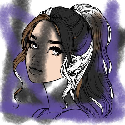 realistic girl with a ponytail on her hair and lips