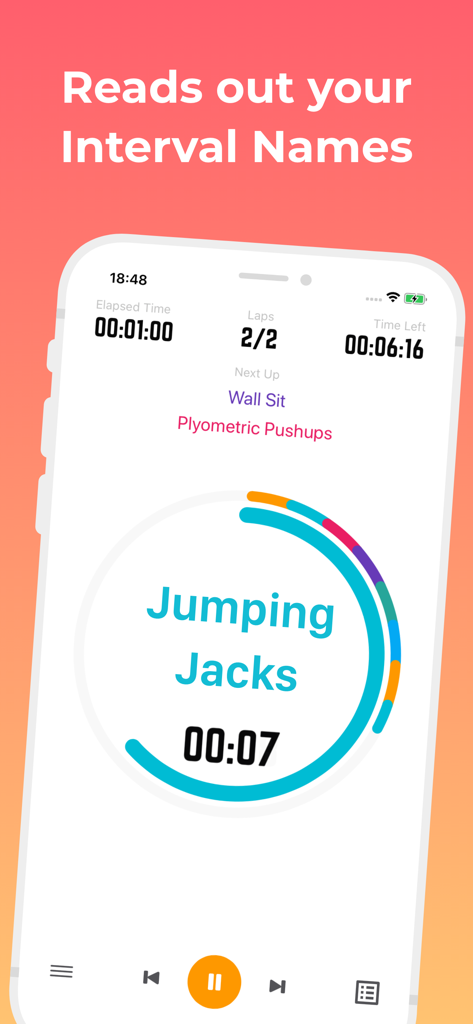 Exercise Timer: Interval Timer - Interface of the Exercise Timer app announcing Jumping Jacks exercise during a workout