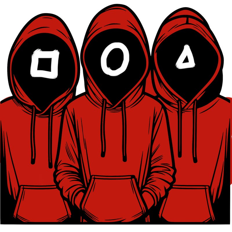 3 faceless people in  hoodies