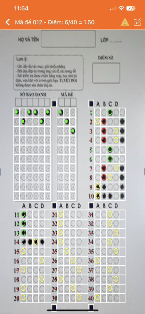 TNMaker - Multiple Choice Test - A smartphone interface using the TNMaker app to scan and automatically grade a multiple choice bubble sheet test.