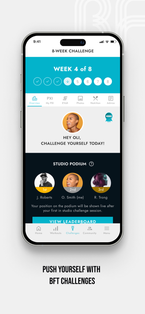 BFT Performance - BFT Performance app showing challenge progress and studio podium