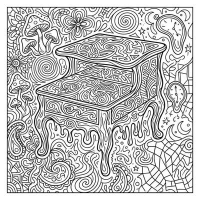 Step into a dreamlike dimension with this mesmerizing Psychedelic End Table coloring page, where everyday objects twist into surreal art. Its intricate patterns, swirling forms, and trippy elements promise a uniquely relaxing and imaginative artistic escape.