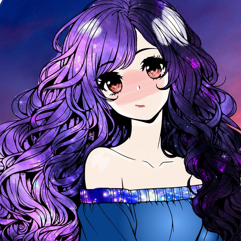 realistic, anime girl with really long curly hair