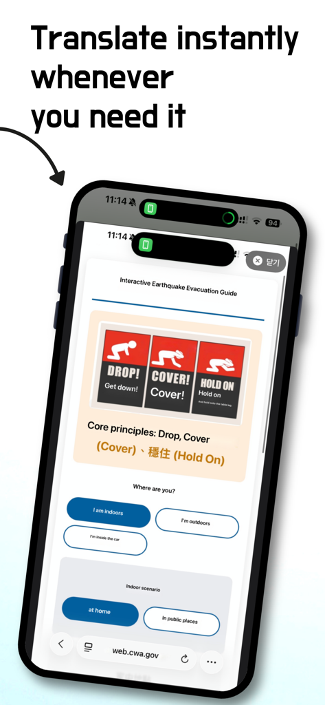Bobo Translate – AI Screen - Bobo Translate app performing real-time screen translation of a website on an iPhone
