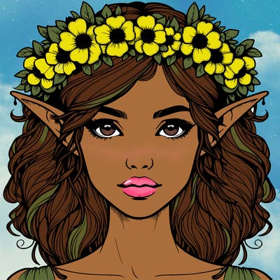 realistic female elf with flower crown