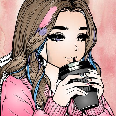 realistic girl drinking coffee