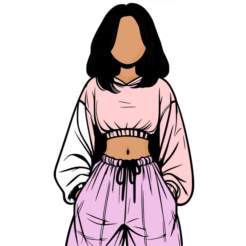 realistic girl faceless with baggy pants and a crop top