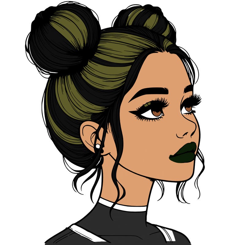 realistic girl with buns on the top of her head