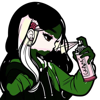 a realistic girl spray painting