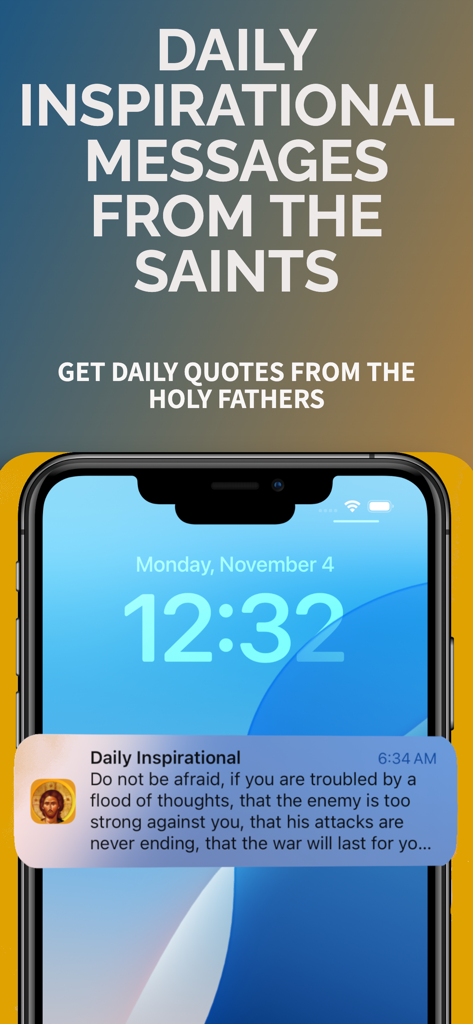 Smartphone lock screen displaying a daily inspirational quote notification from the Orthodox Bible app.