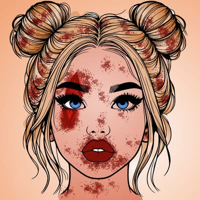 realistic girl with two buns on her hair and lips