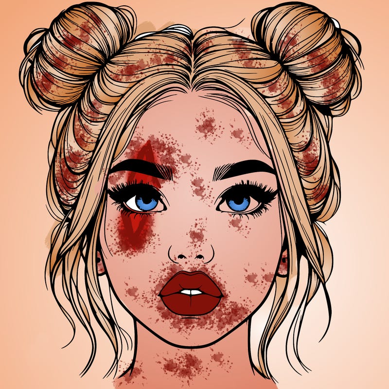 realistic girl with two buns on her hair and lips