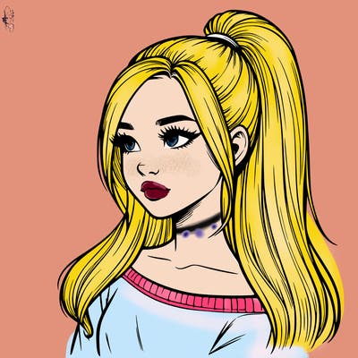 realistic girl with a high ponytail