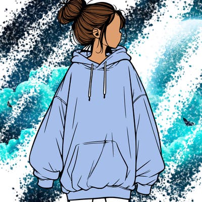realistic girl with a oversized sweatshirt on and a bun