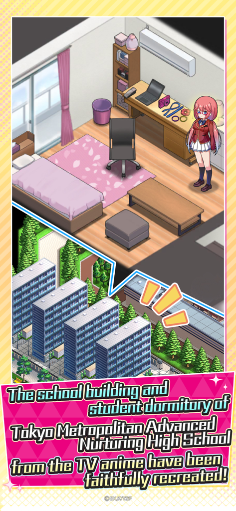 Classroom of the Elite - Isometric view of a student dormitory and school buildings in the Classroom of the Elite mobile game.