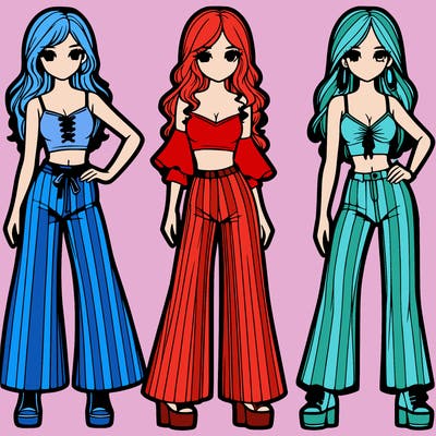 girls with flare pants and crop tops realistic