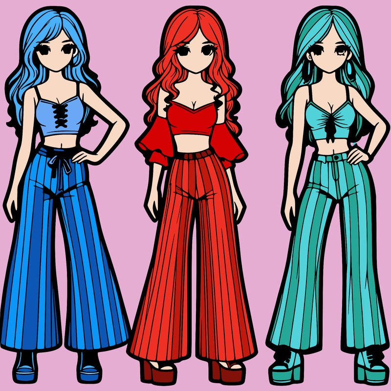 girls with flare pants and crop tops realistic