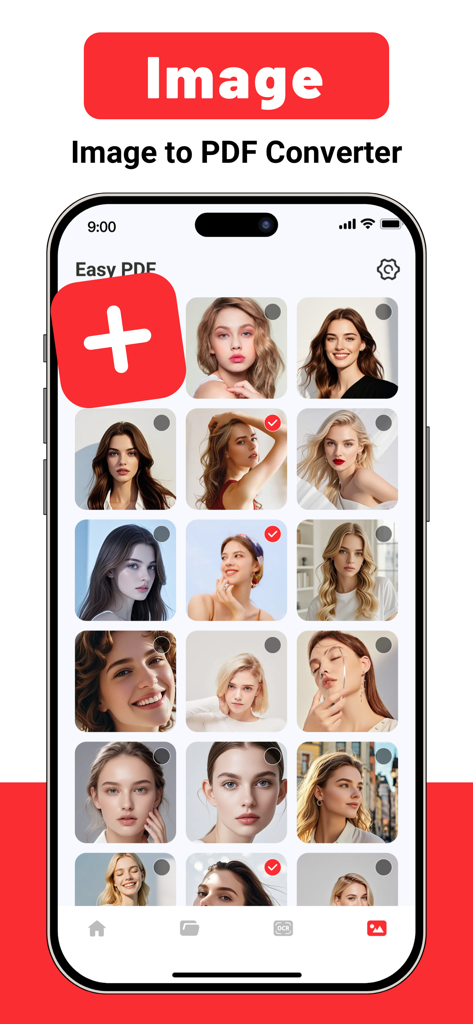 Easy PDF Scanner - Scan&Read - Interface of the Easy PDF Scanner app displaying an image gallery for selecting photos to convert into a PDF document.