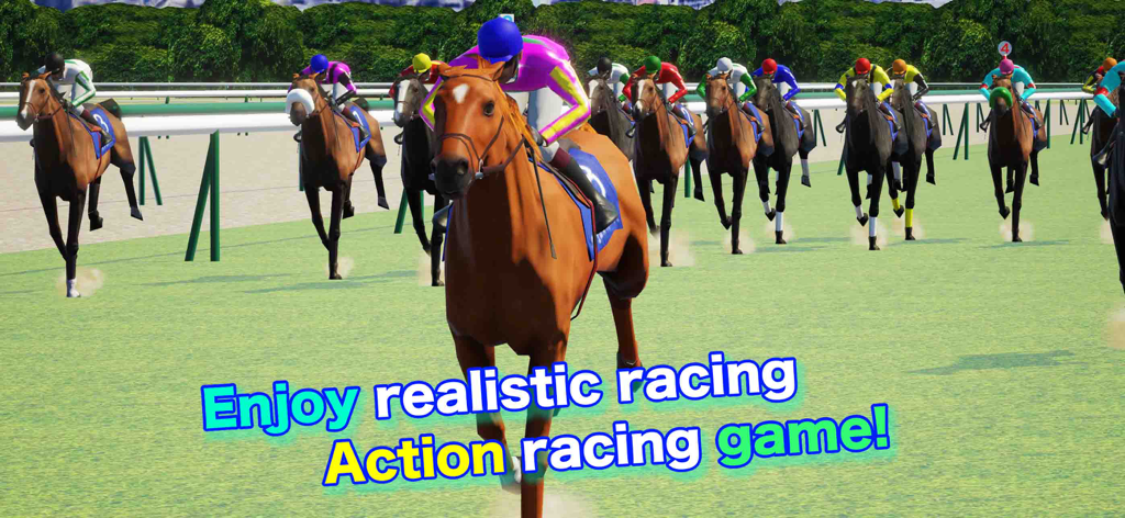 The Jockey - A group of jockeys in colorful silks competing in a 3D horse racing game