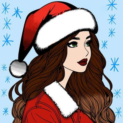 realistic girl in santa hat